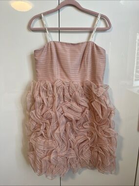 NWOT Halston Heritage Strapless Dramatic Ruffle Skirt Blush Pink Dress, Size 8